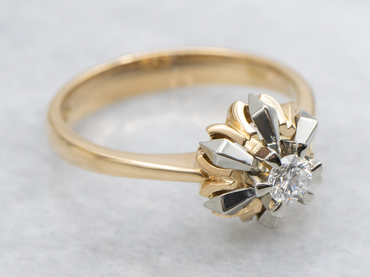 Vintage Diamond Solitaire Snowflake Engagement Ring