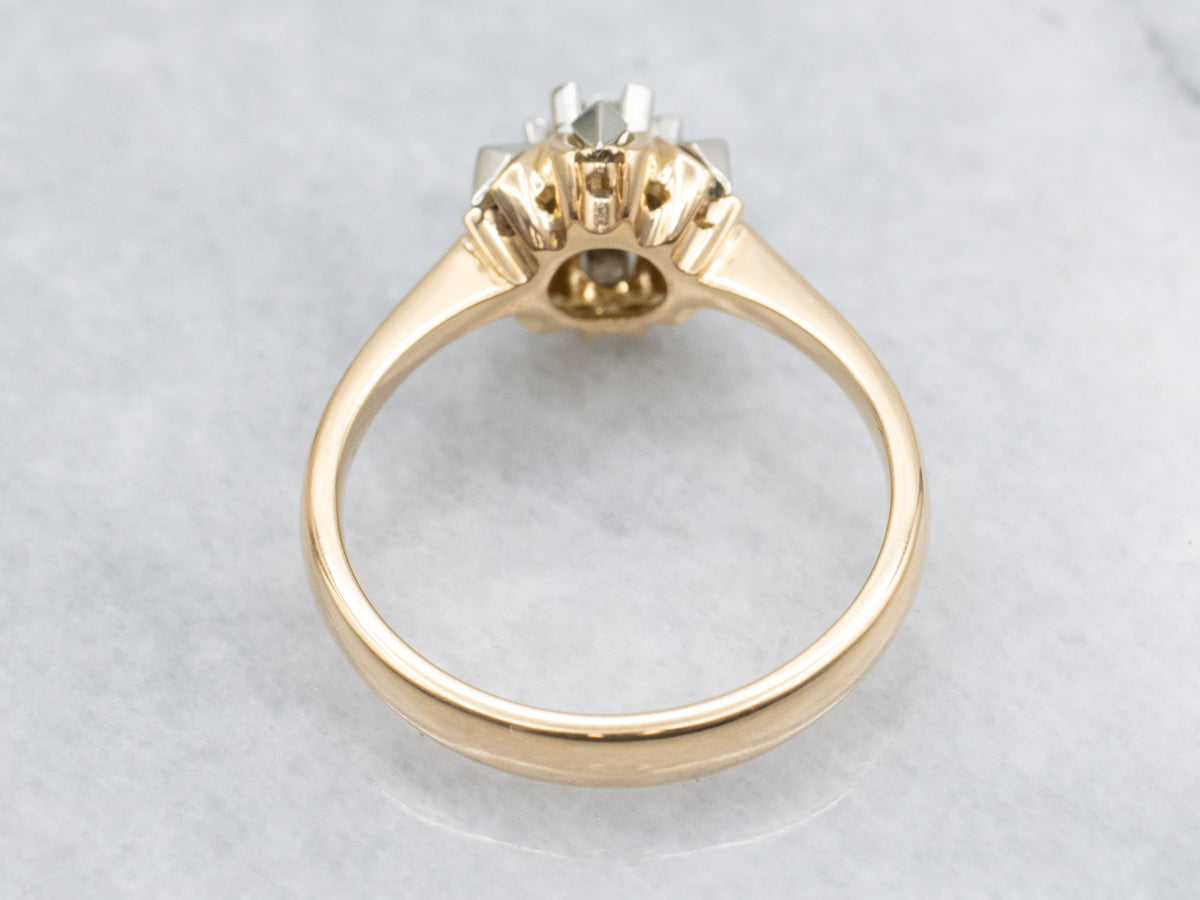 Vintage Diamond Solitaire Snowflake Engagement Ring