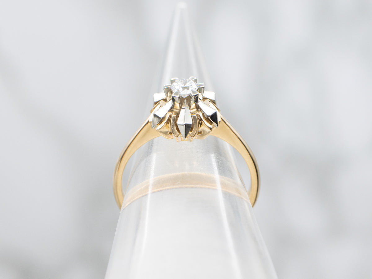 Vintage Diamond Solitaire Snowflake Engagement Ring