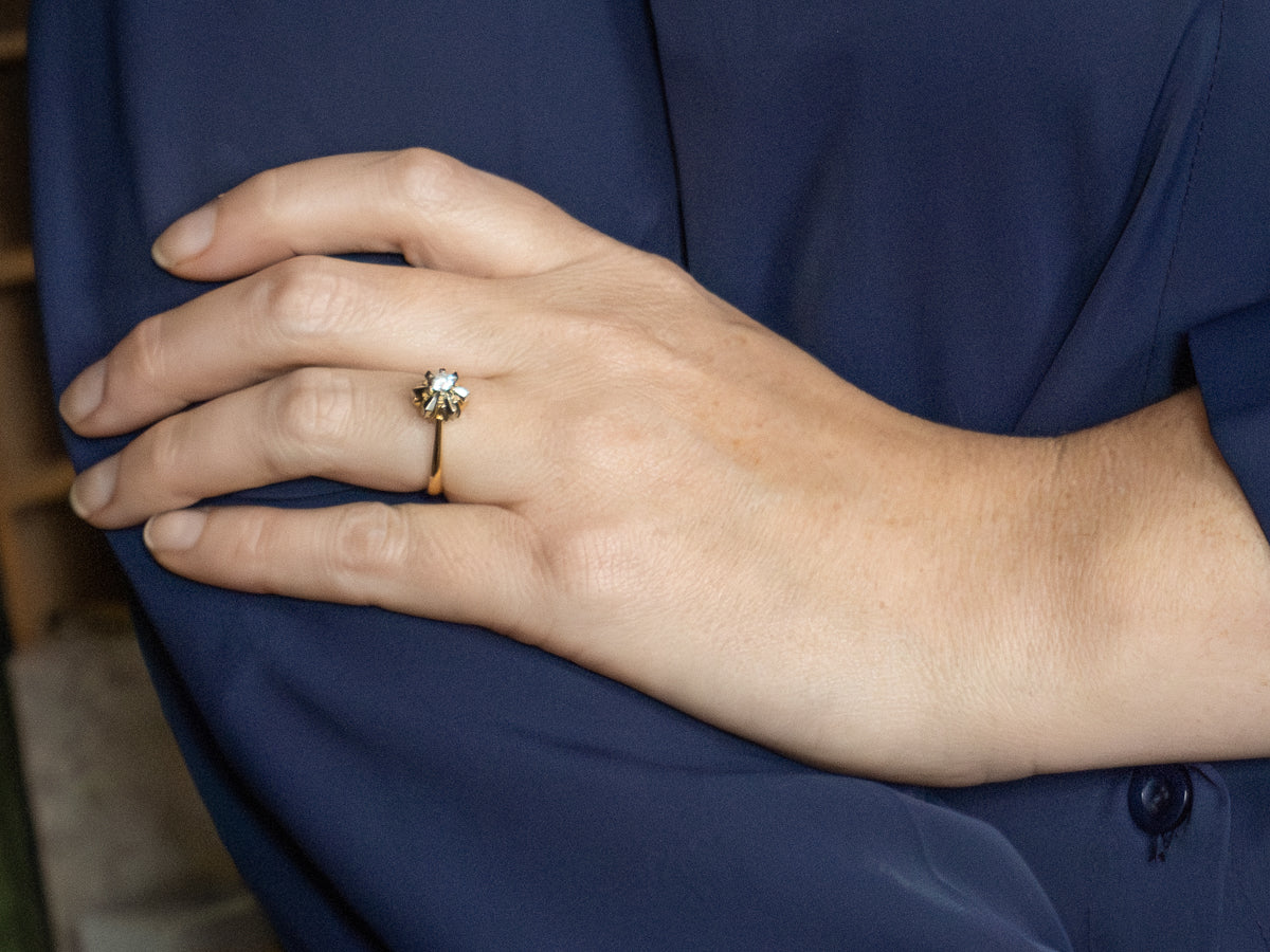 Vintage Diamond Solitaire Snowflake Engagement Ring