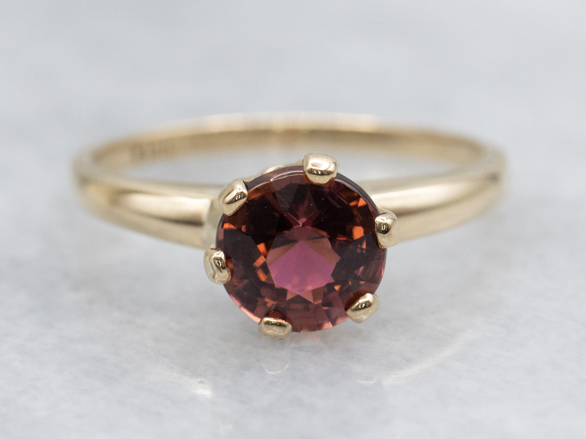 Round Cut Pink Tourmaline Gold Solitaire Ring