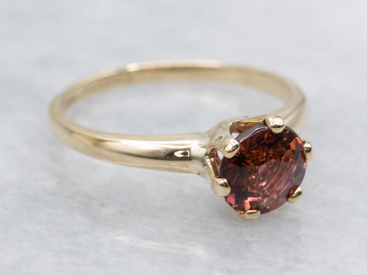 Round Cut Pink Tourmaline Gold Solitaire Ring
