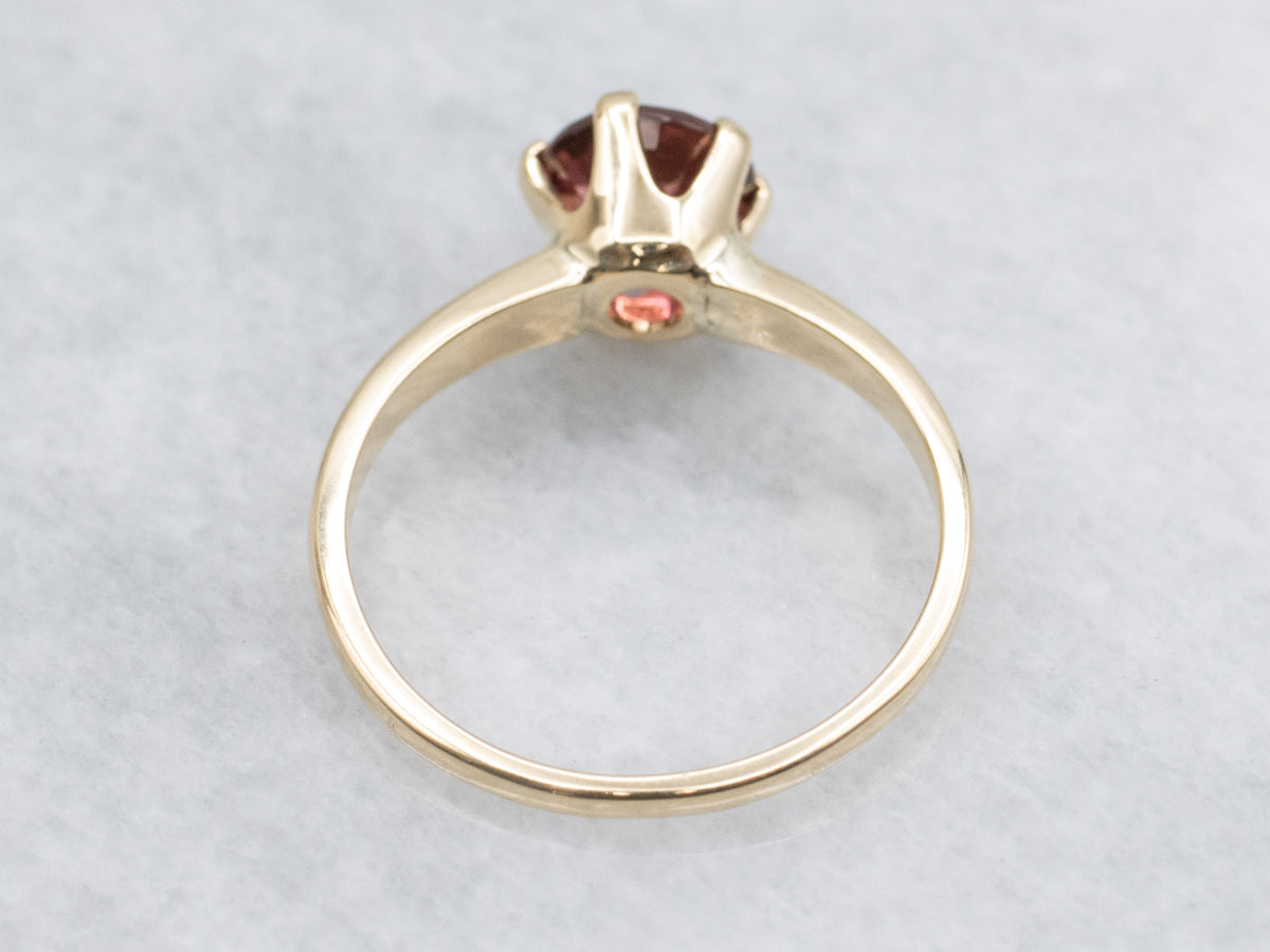 Round Cut Pink Tourmaline Gold Solitaire Ring