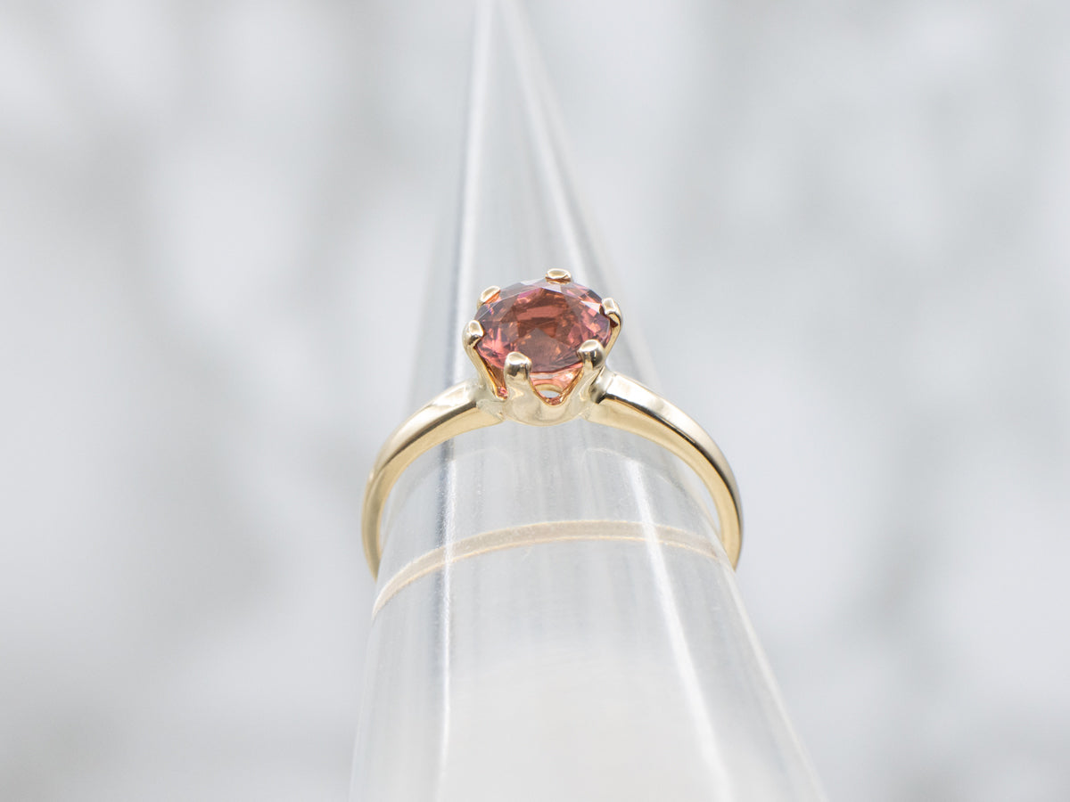 Round Cut Pink Tourmaline Gold Solitaire Ring