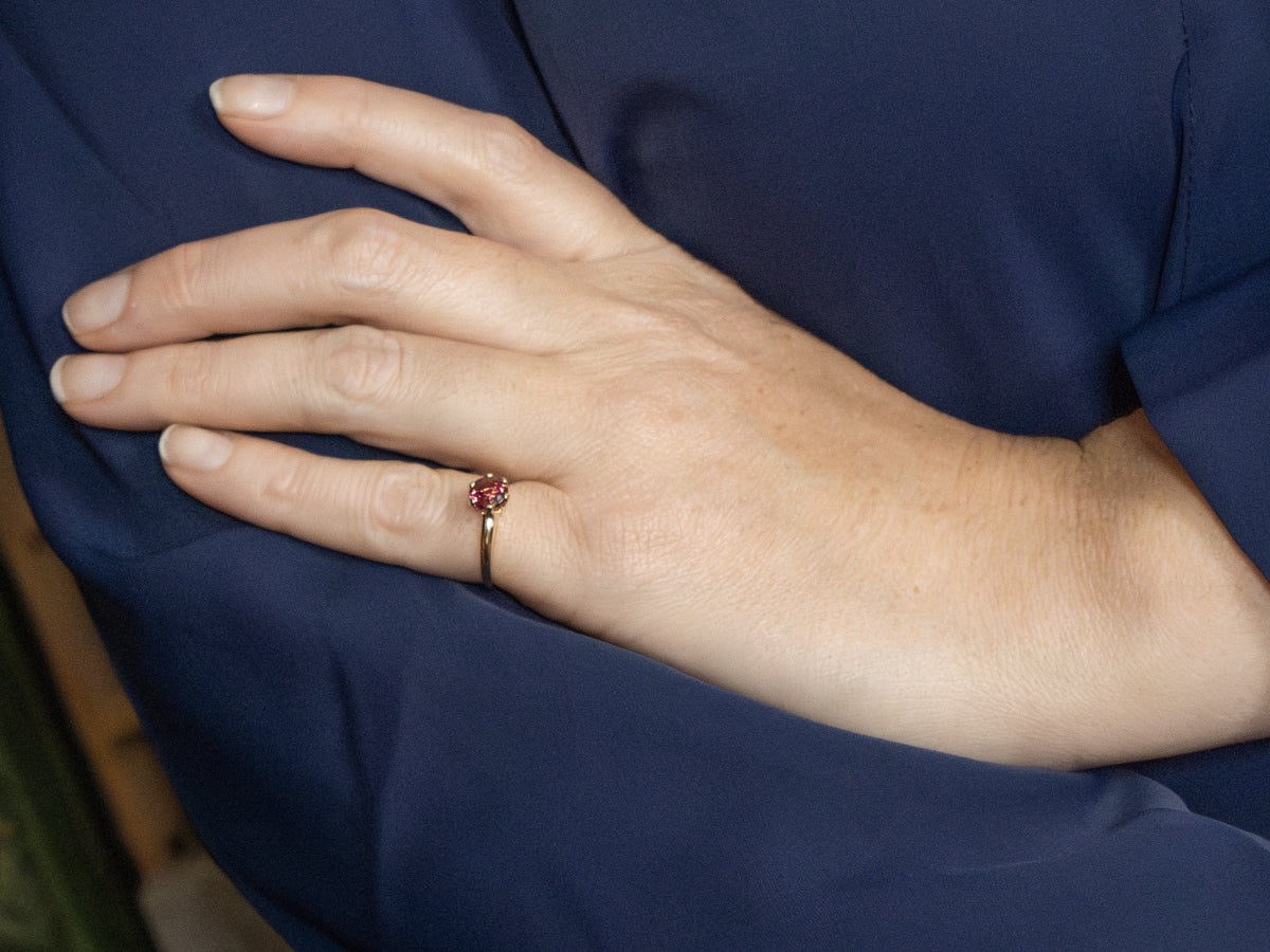 Round Cut Pink Tourmaline Gold Solitaire Ring