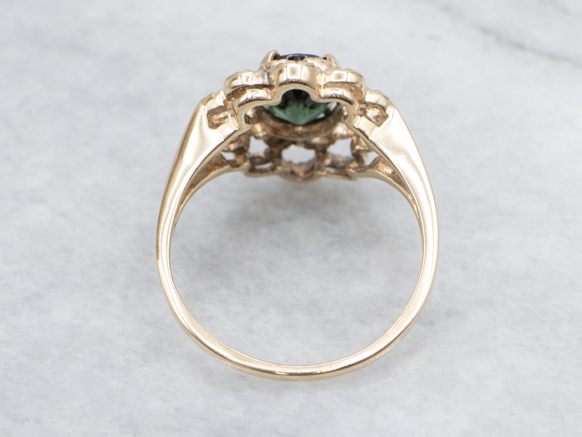 Floral 10K Yellow Gold Green Tourmaline Ring