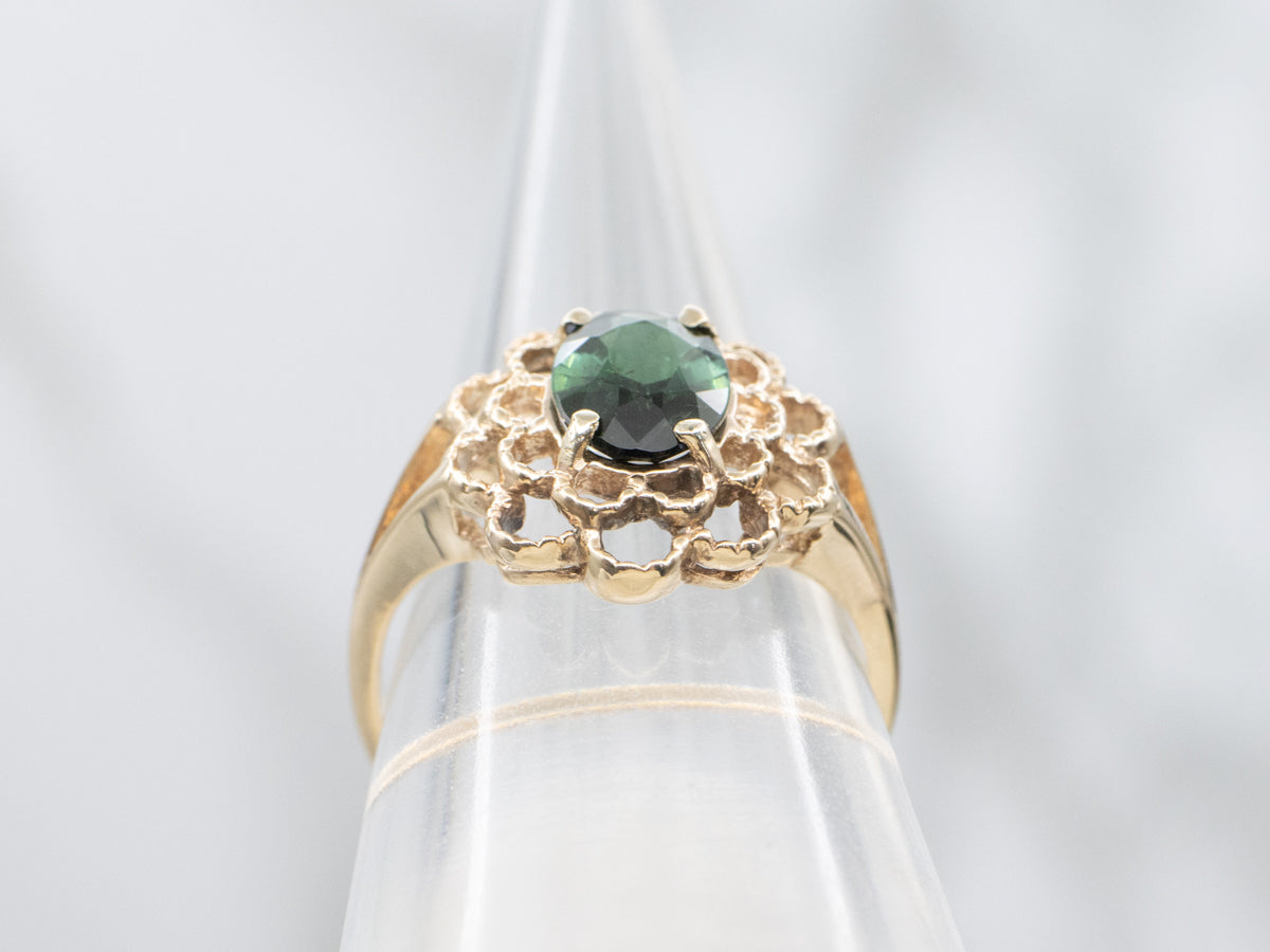 Floral 10K Yellow Gold Green Tourmaline Ring