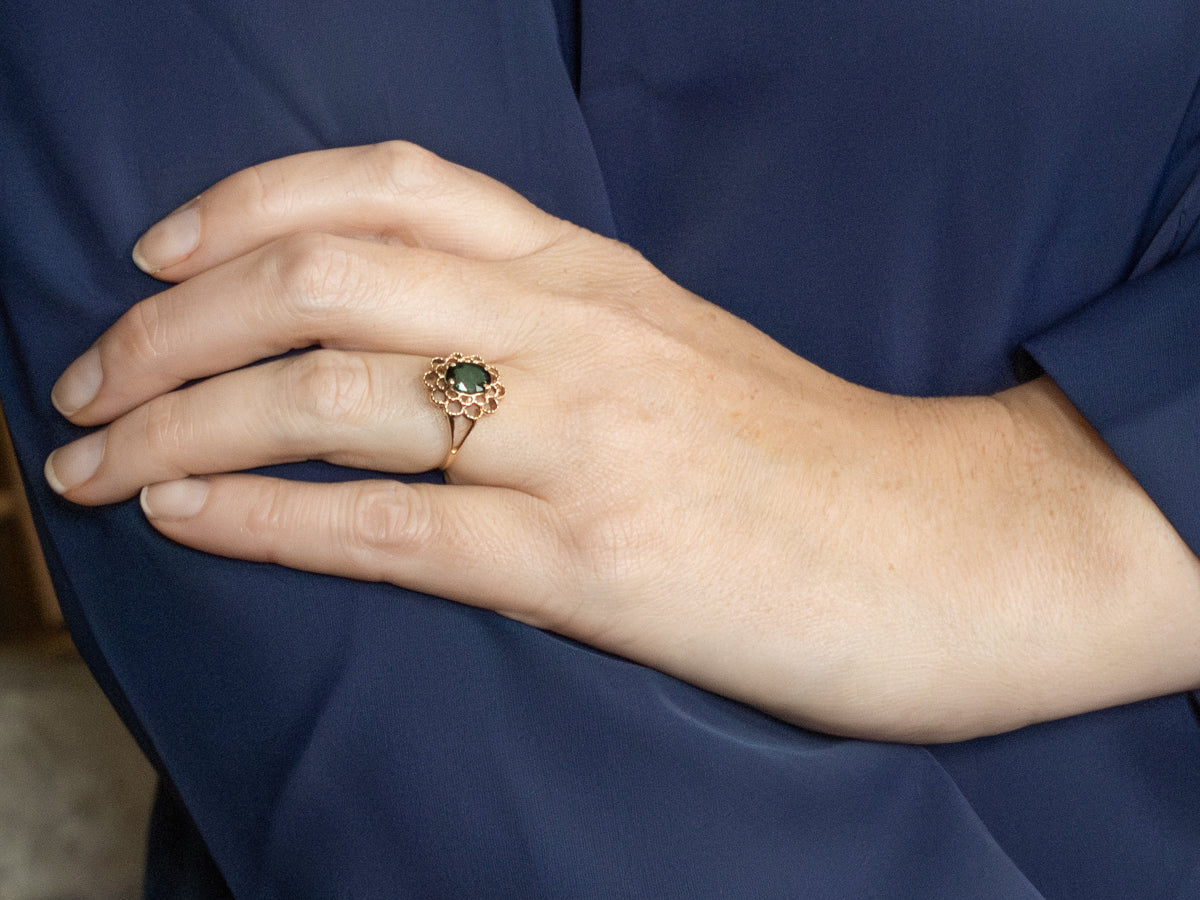 Floral 10K Yellow Gold Green Tourmaline Ring