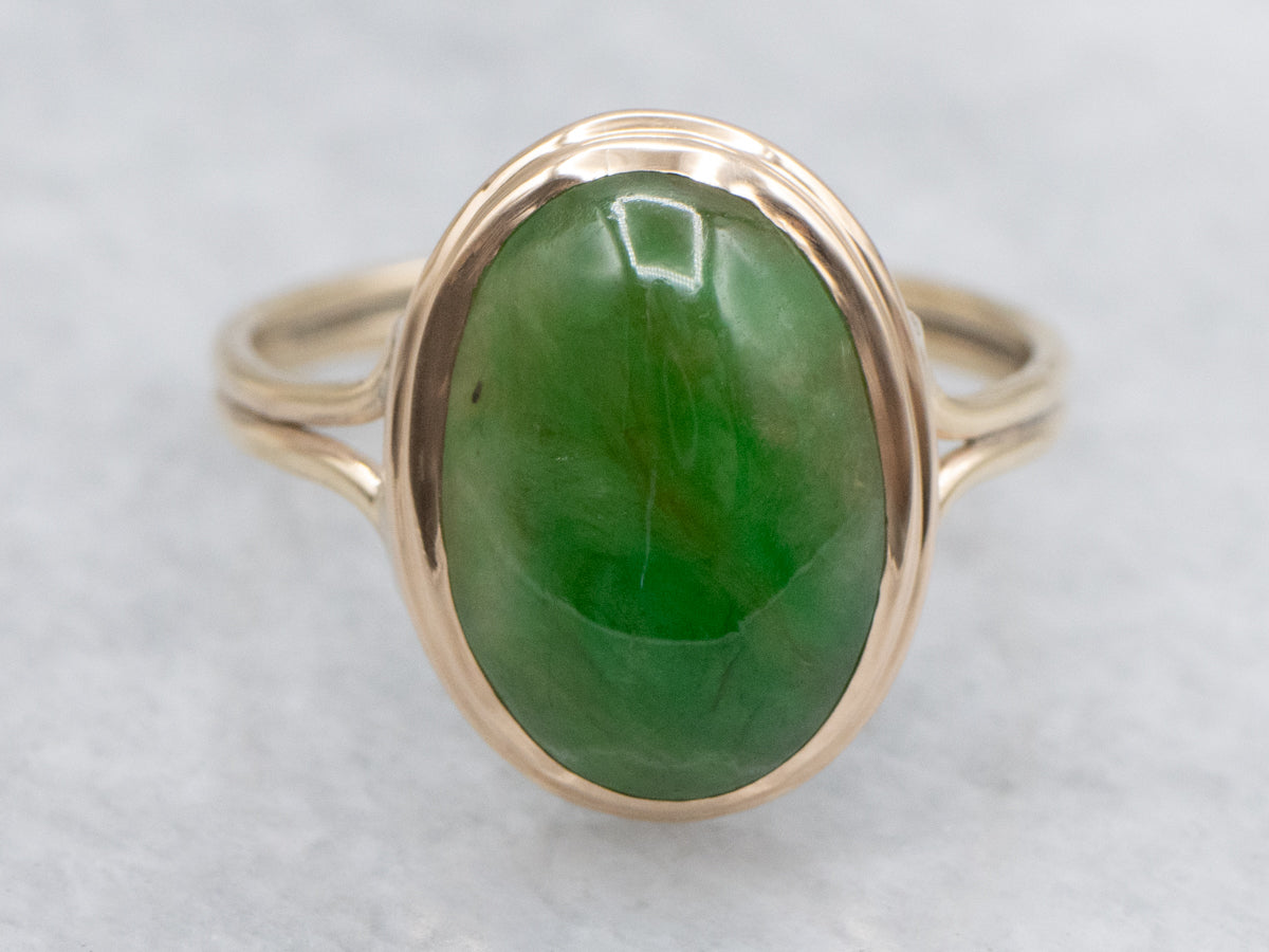 Vintage 10K Gold Oval-Cut Jadeite Ring
