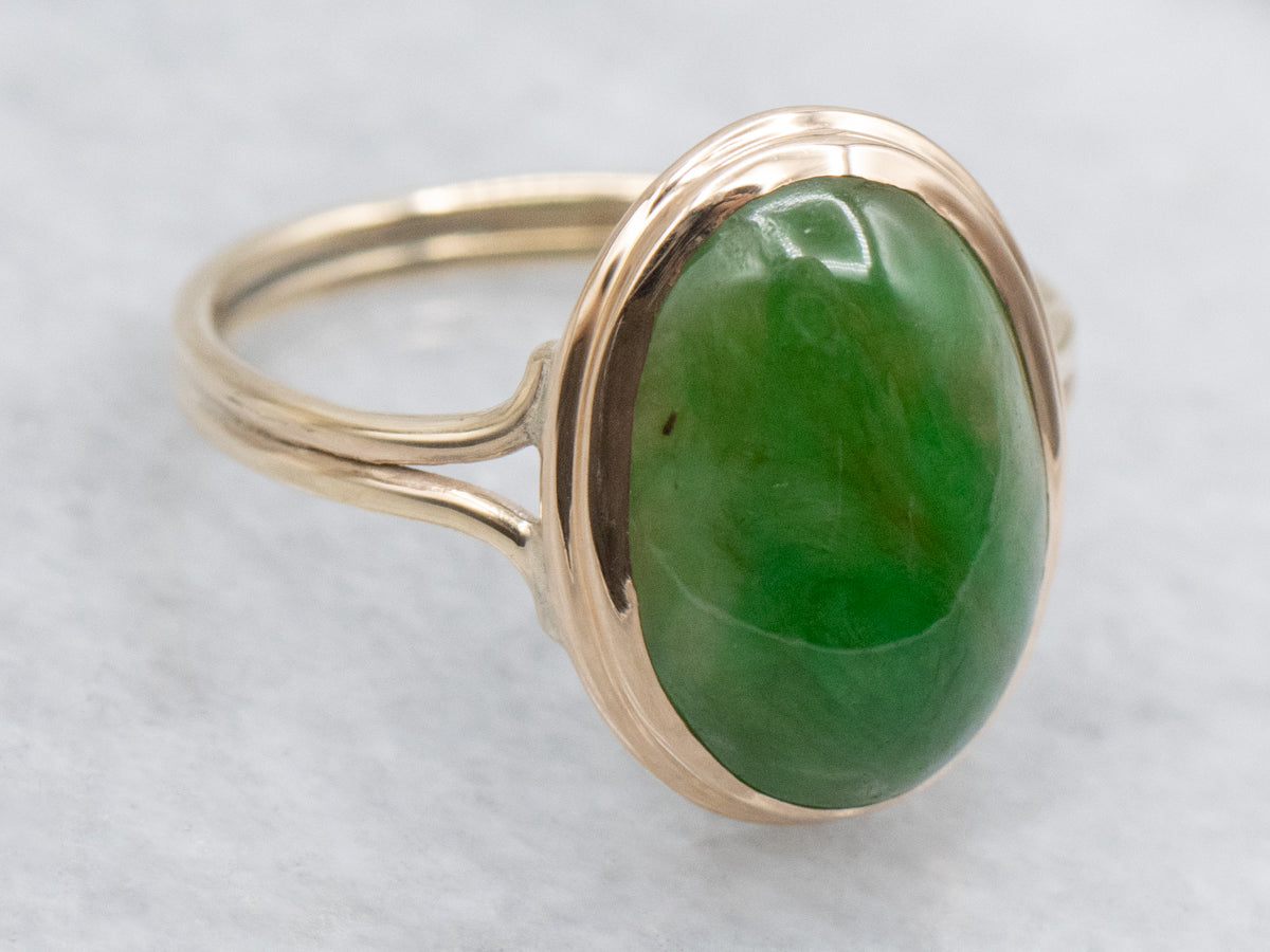 Vintage 10K Gold Oval-Cut Jadeite Ring