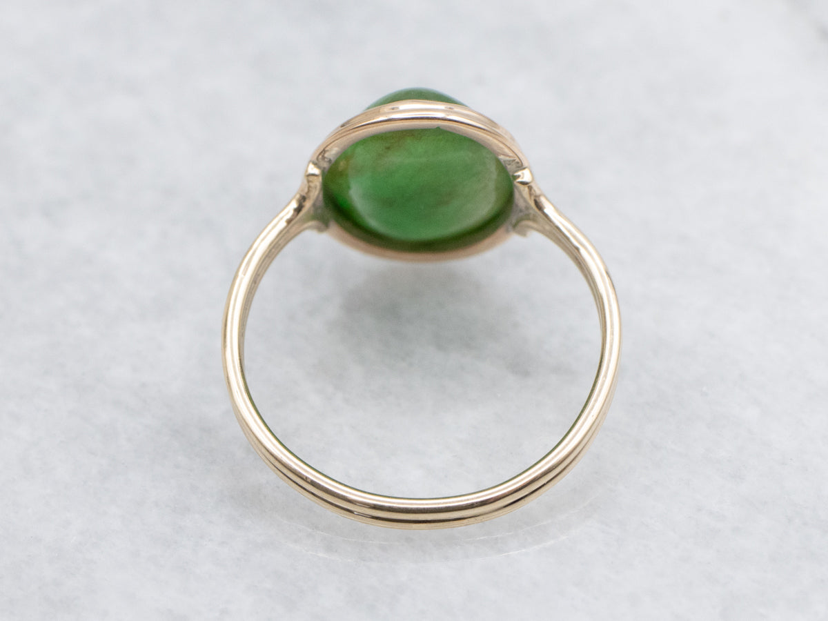 Vintage 10K Gold Oval-Cut Jadeite Ring