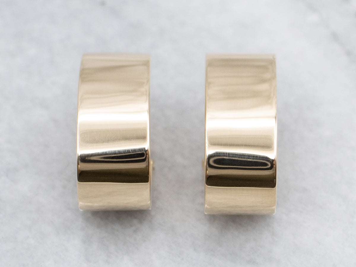 Yellow Gold Flat Huggie Hoop Earrings