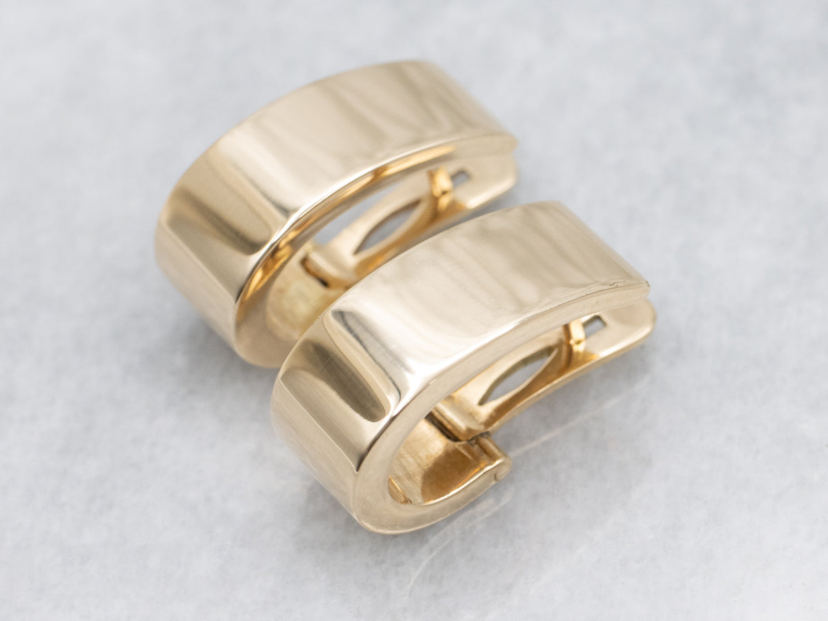 Yellow Gold Flat Huggie Hoop Earrings