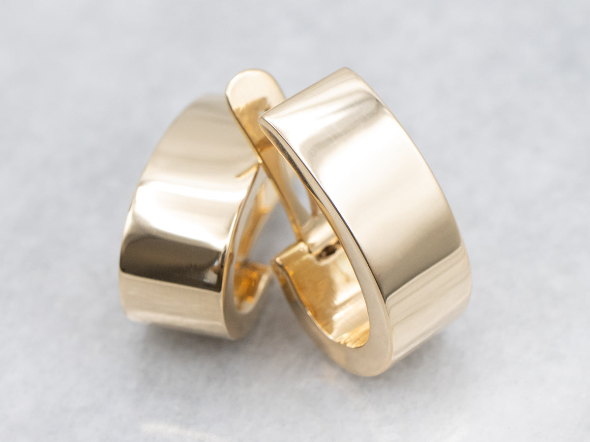 Yellow Gold Flat Huggie Hoop Earrings