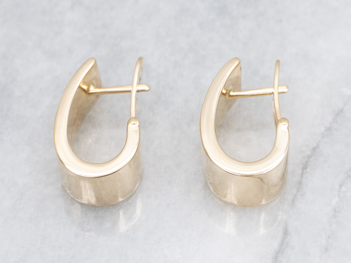 Yellow Gold Flat Huggie Hoop Earrings