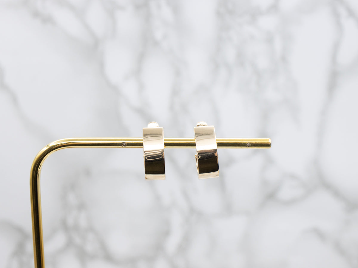 Yellow Gold Flat Huggie Hoop Earrings