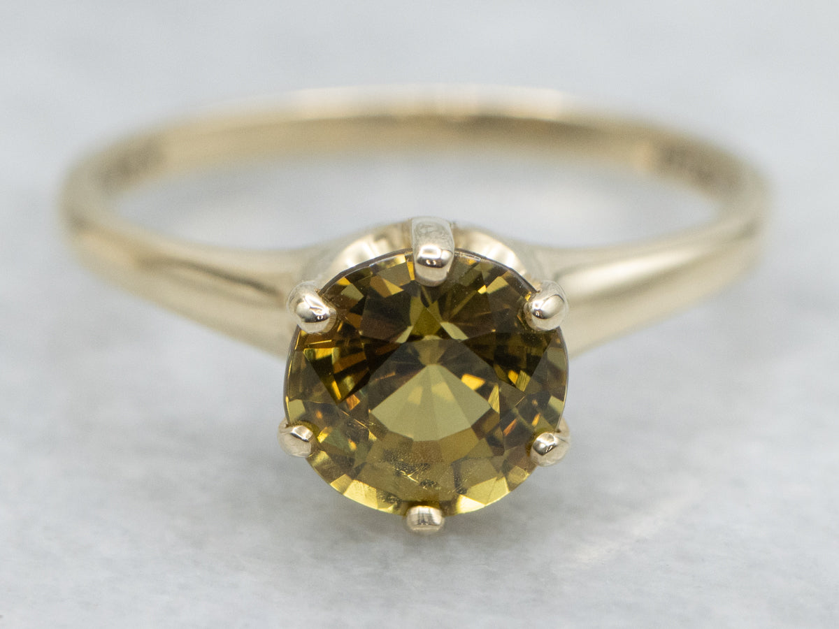 Six-Prong Yellow Gold Mali Garnet Solitaire Ring