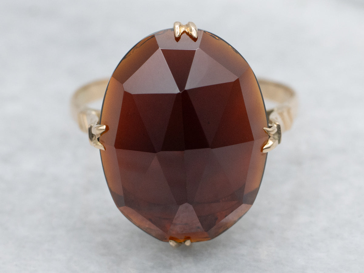 Retro Era Fancy Faceted Garnet Solitaire Ring