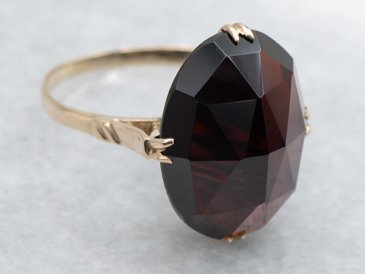 Retro Era Fancy Faceted Garnet Solitaire Ring