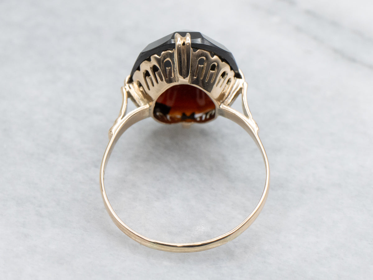 Retro Era Fancy Faceted Garnet Solitaire Ring