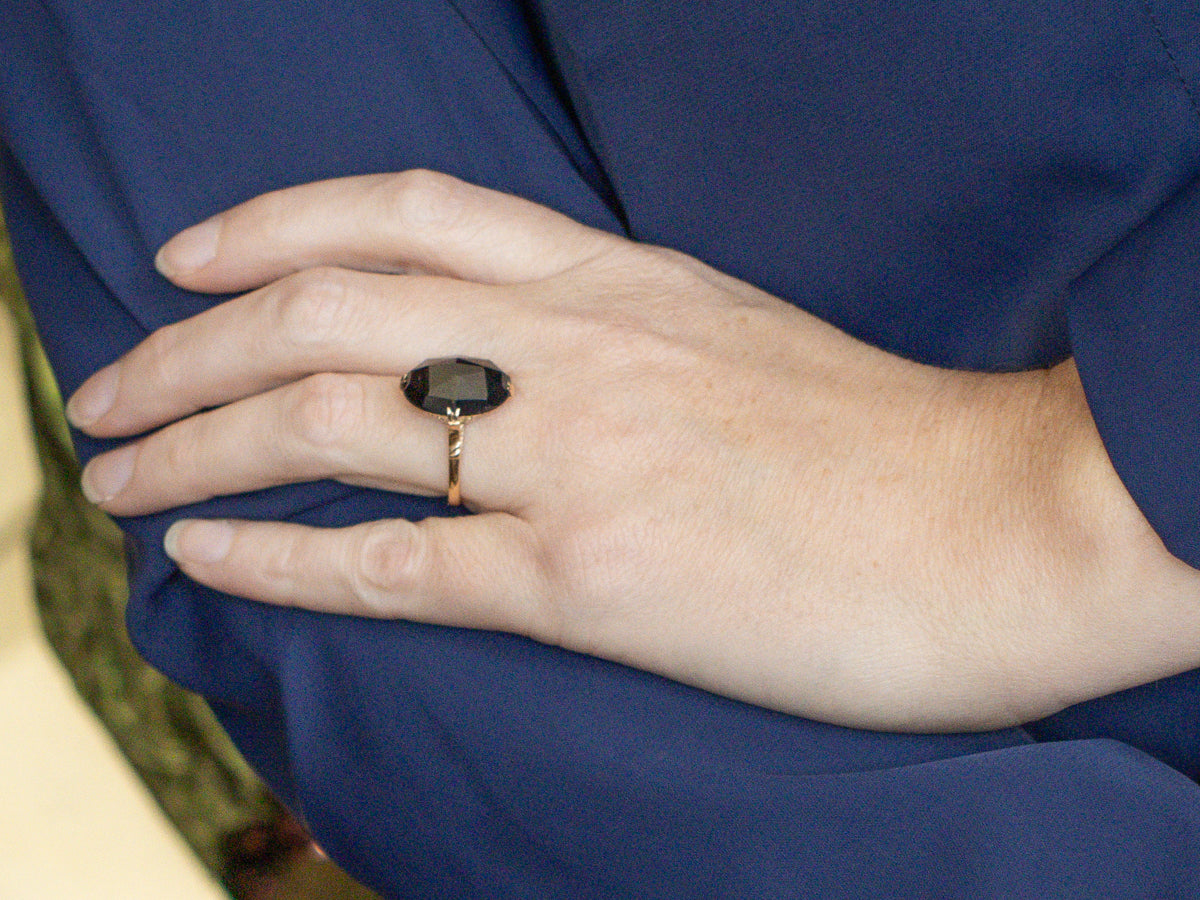 Retro Era Fancy Faceted Garnet Solitaire Ring