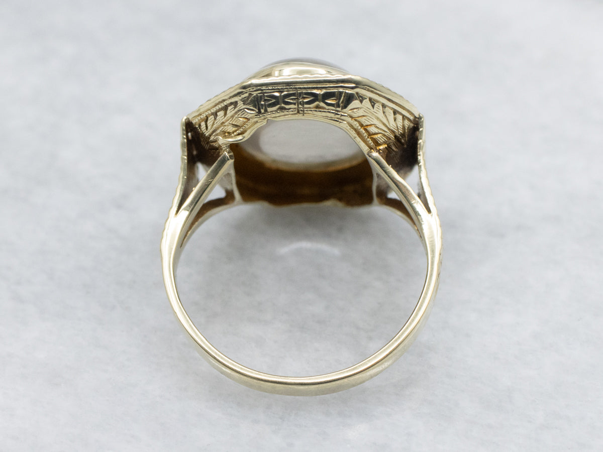 Stunning Moonstone and Antique Enamel Gold Ring