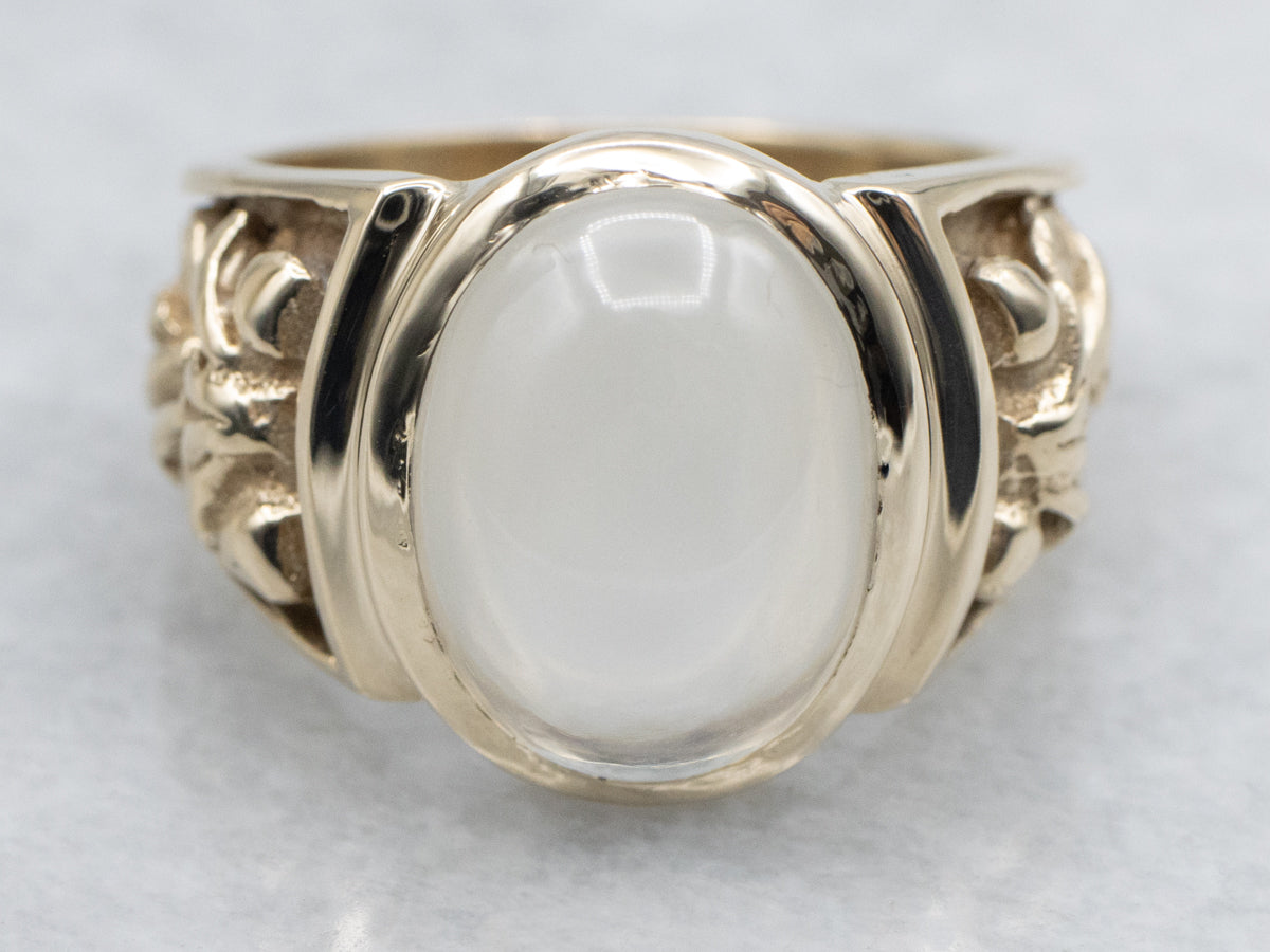Bezel Set Botanical Moonstone and Gold Statement Ring