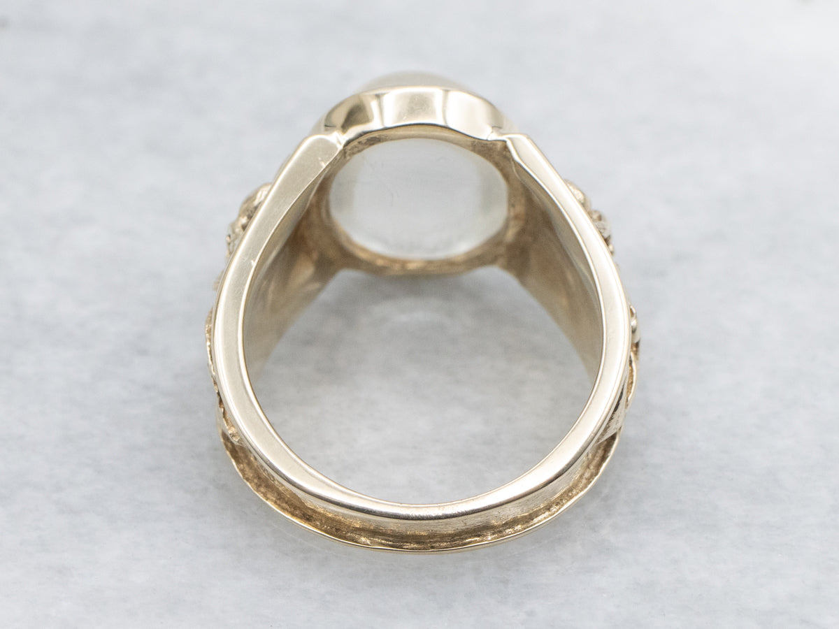 Bezel Set Botanical Moonstone and Gold Statement Ring