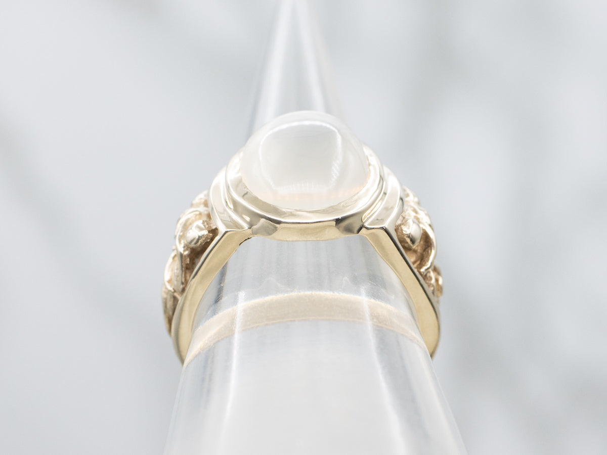 Bezel Set Botanical Moonstone and Gold Statement Ring