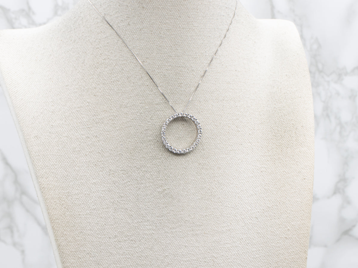 14K White Gold Diamond Circle Pendant