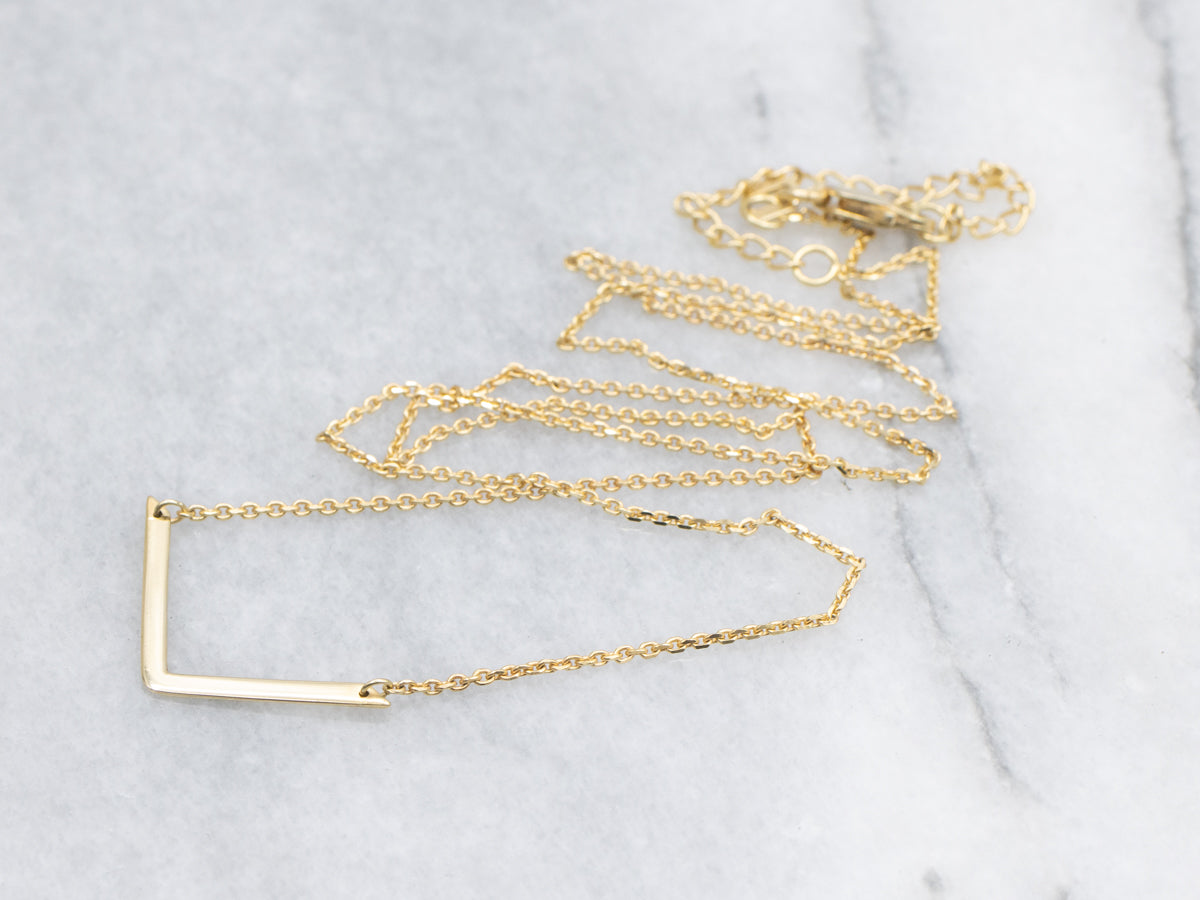 Minimalist 14-Karat Yellow Gold V-Bar Necklace