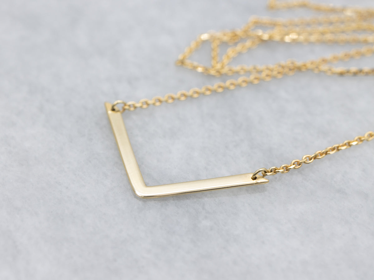 Minimalist 14-Karat Yellow Gold V-Bar Necklace