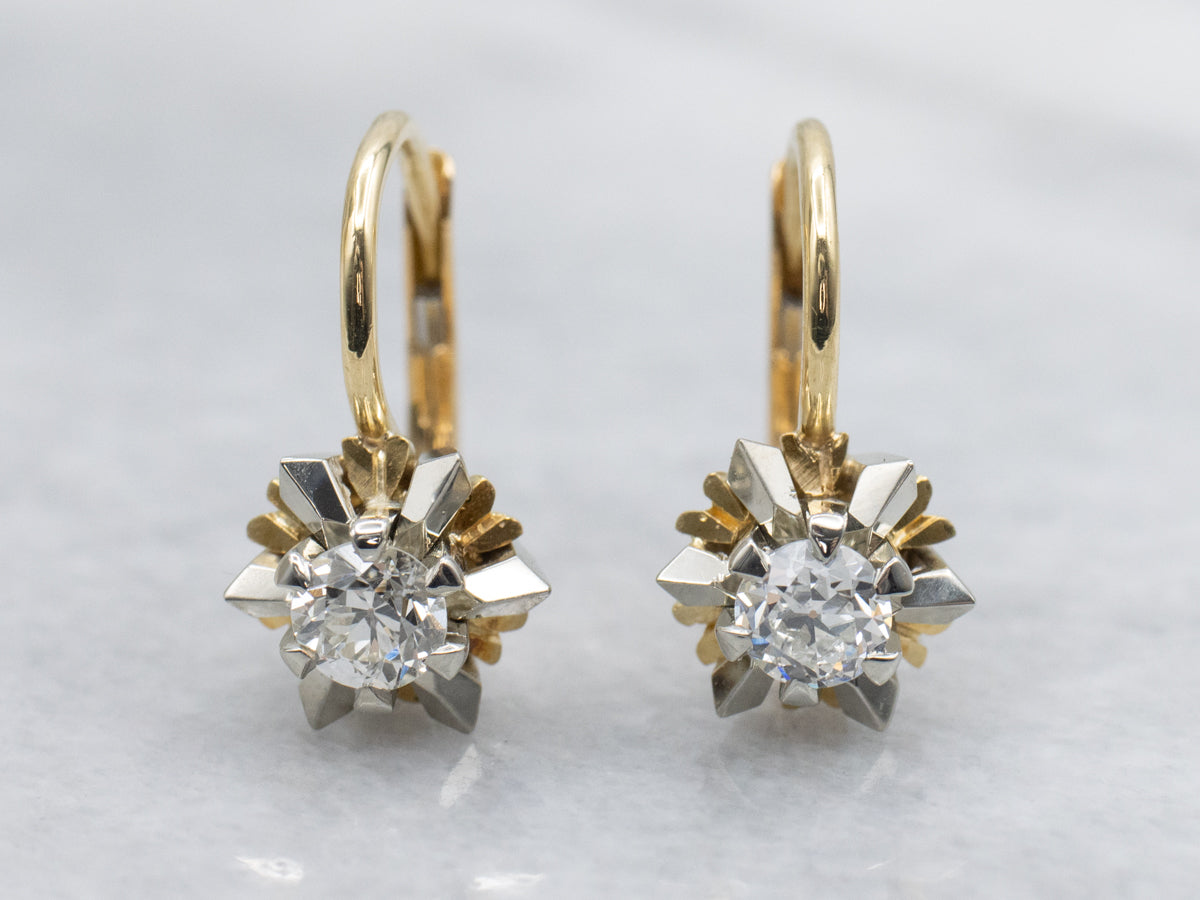 Two Tone Gold Diamond Drop Earrings