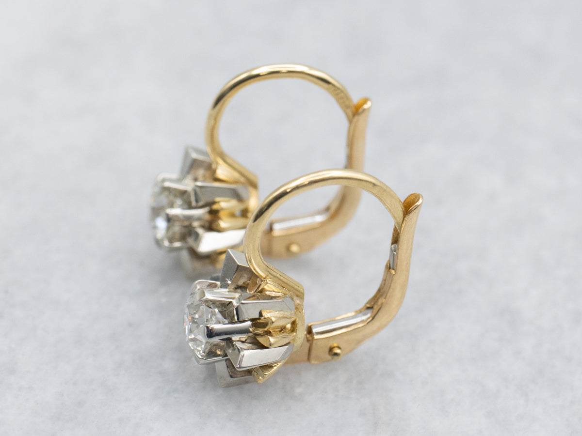 Two Tone Gold Diamond Drop Earrings