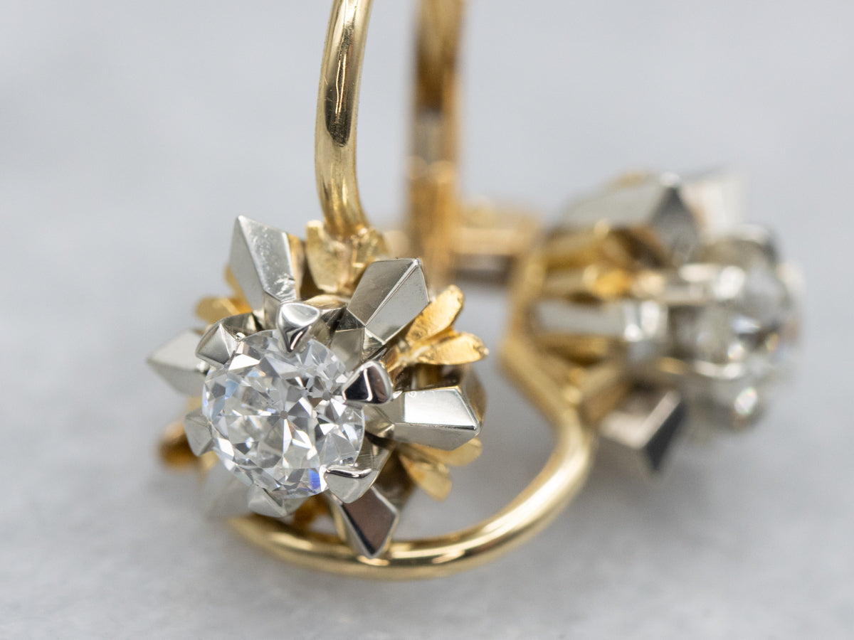 Two Tone Gold Diamond Drop Earrings