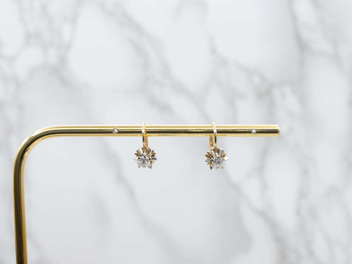 Two Tone Gold Diamond Drop Earrings