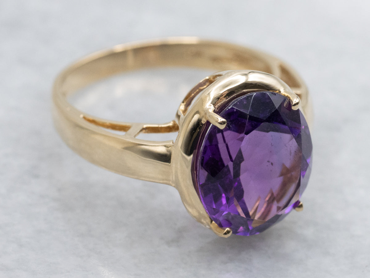 Oval Cut Amethyst Yellow Gold Solitaire Ring