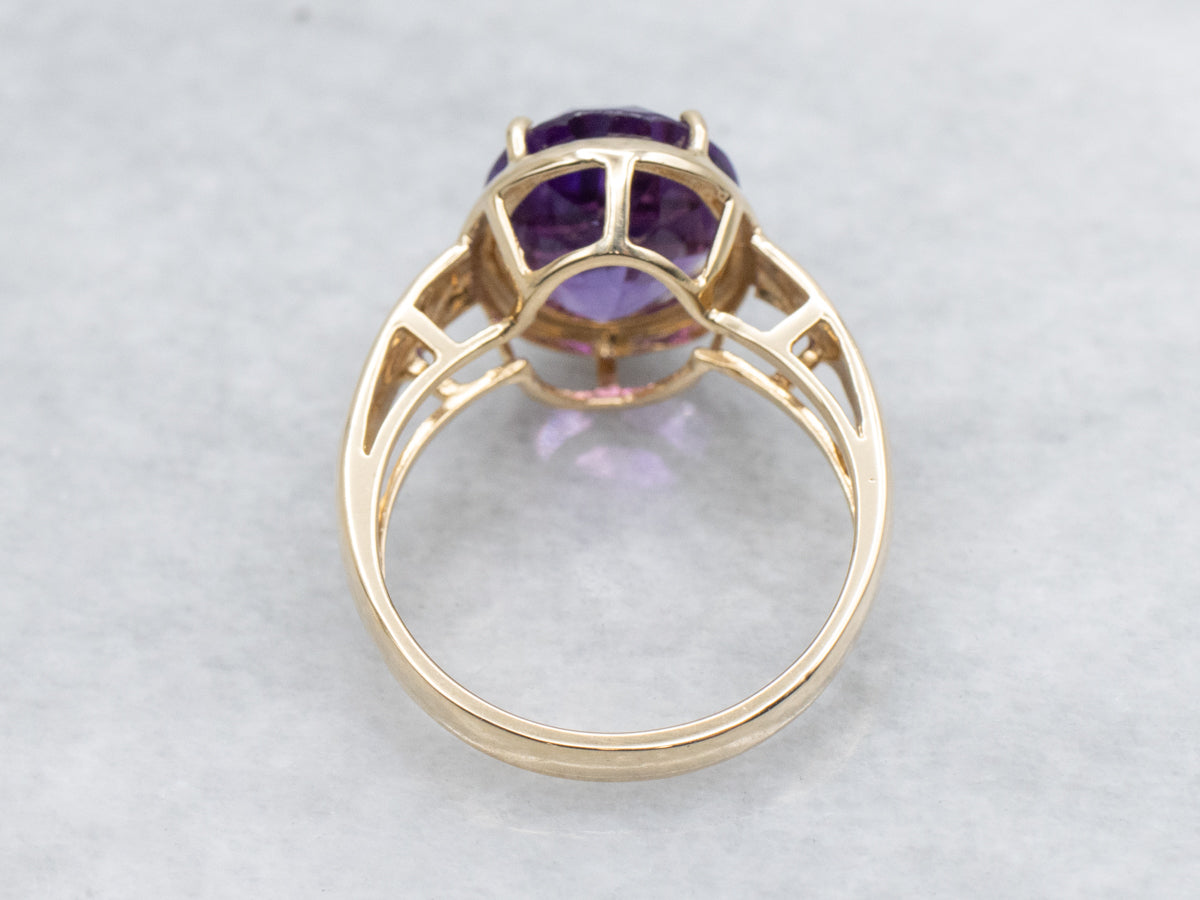 Oval Cut Amethyst Yellow Gold Solitaire Ring