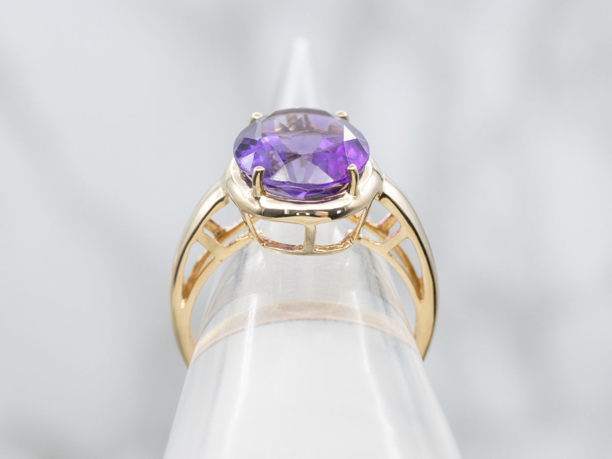 Oval Cut Amethyst Yellow Gold Solitaire Ring