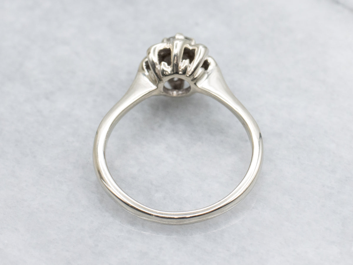 Vintage 14K White Gold Floral Diamond Halo Engagement Ring
