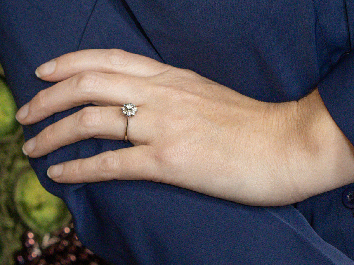 Vintage 14K White Gold Floral Diamond Halo Engagement Ring