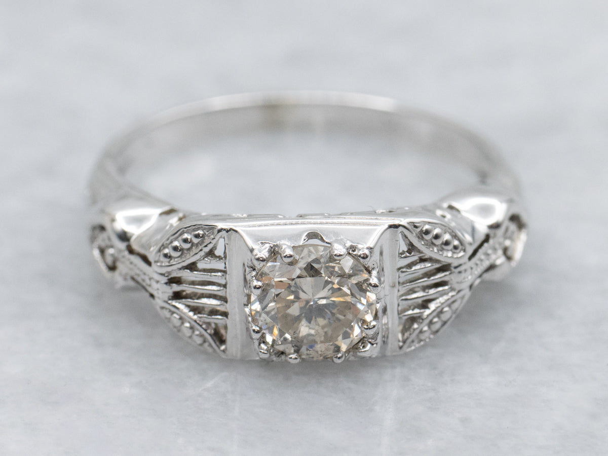 Late Art Deco Diamond Solitaire Engagement Ring