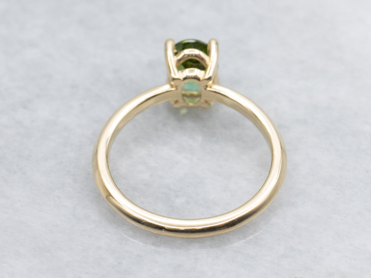 Oval Cut Green Tourmaline Yellow Gold Solitaire Ring