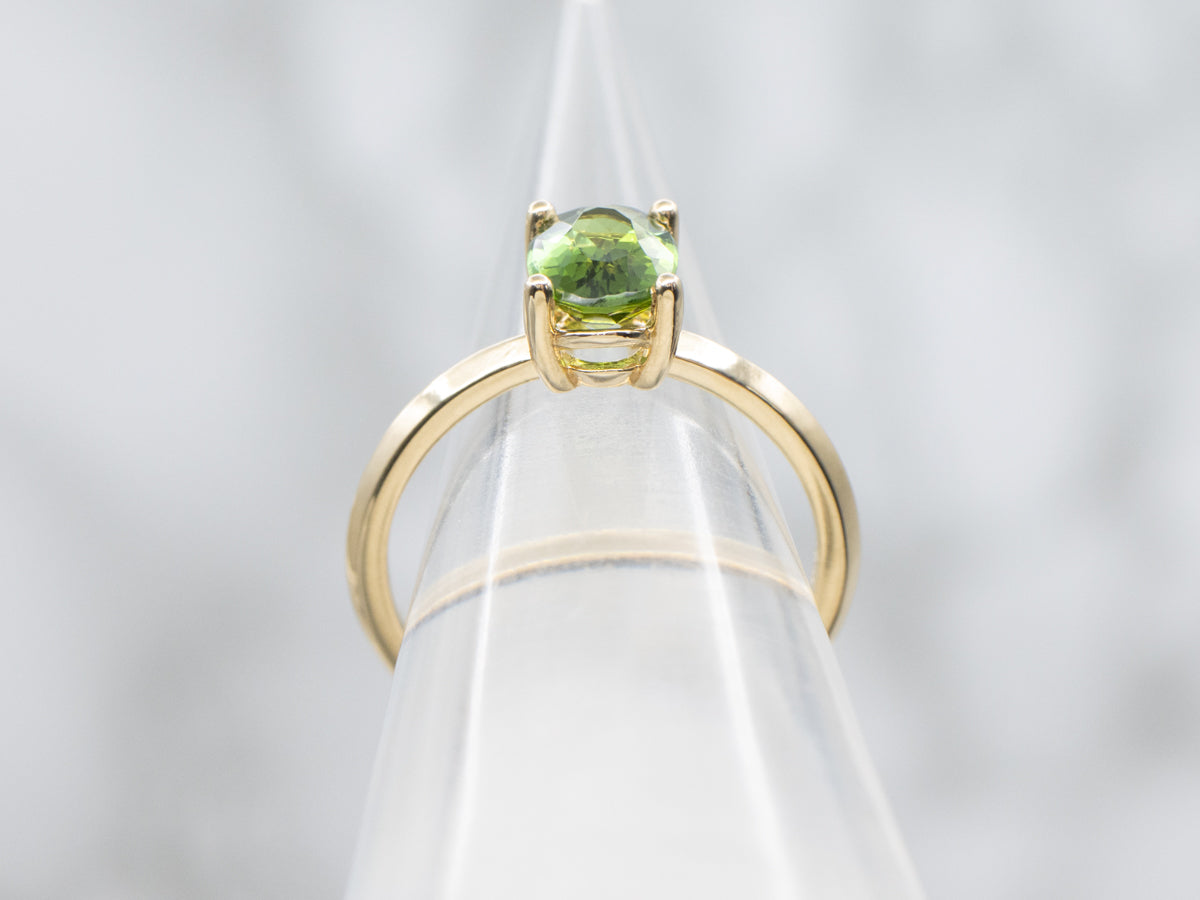 Oval Cut Green Tourmaline Yellow Gold Solitaire Ring
