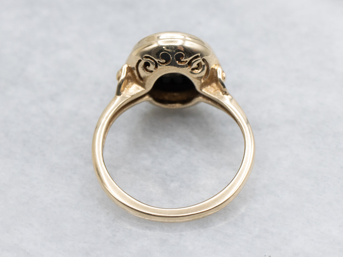 Mid-Century 10K Gold Black Onyx Diamond Ladies Ring