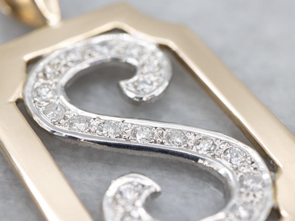 14K Two-Tone Gold Diamond "S" Initial Monogram Pendant