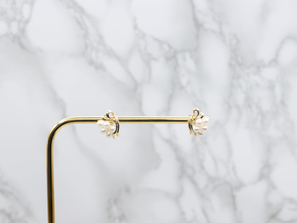 Vintage 14K Yellow Gold Freshwater Pearl Cluster Earrings