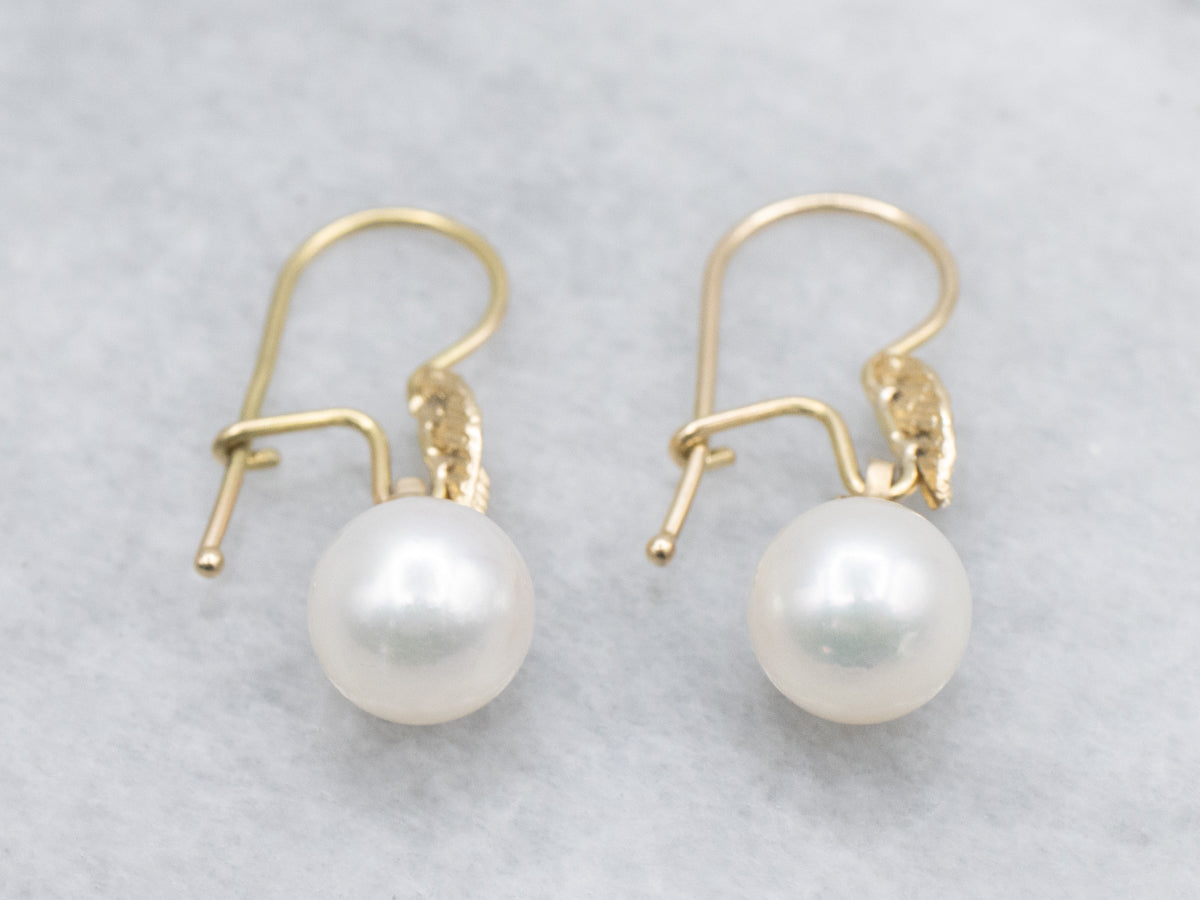 Botanical Pearl Yellow Gold Drop Earrings