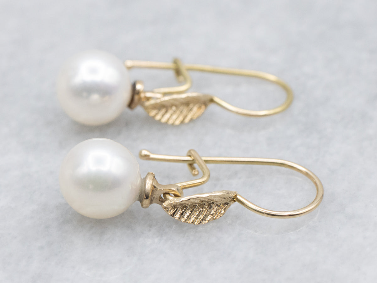Botanical Pearl Yellow Gold Drop Earrings