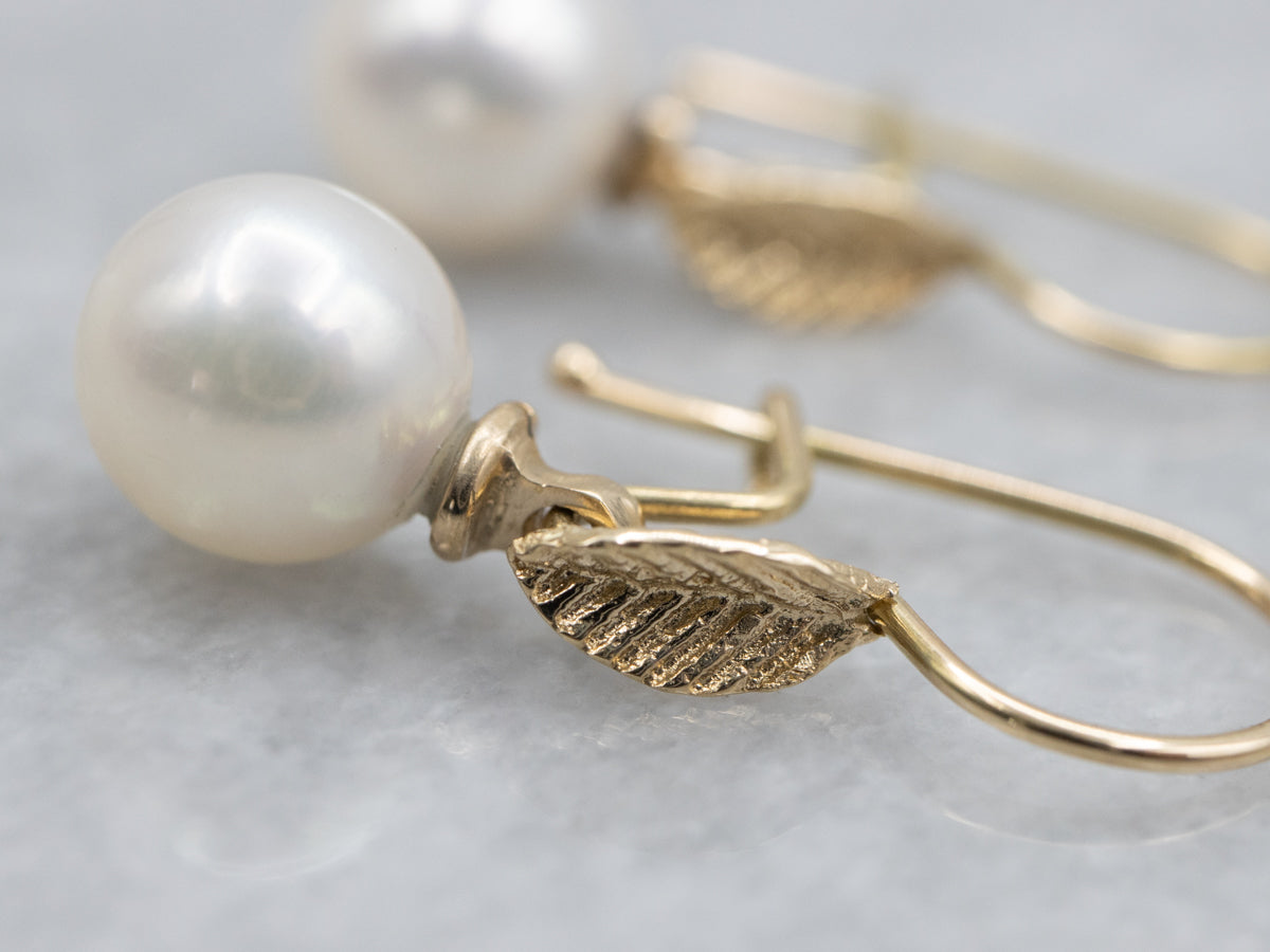 Botanical Pearl Yellow Gold Drop Earrings